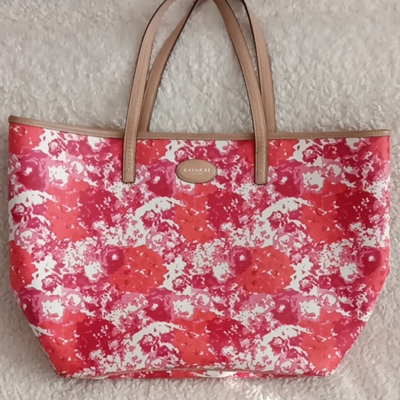 Coach Pink Floral Women's Tote Bag - Picture 1 of 10